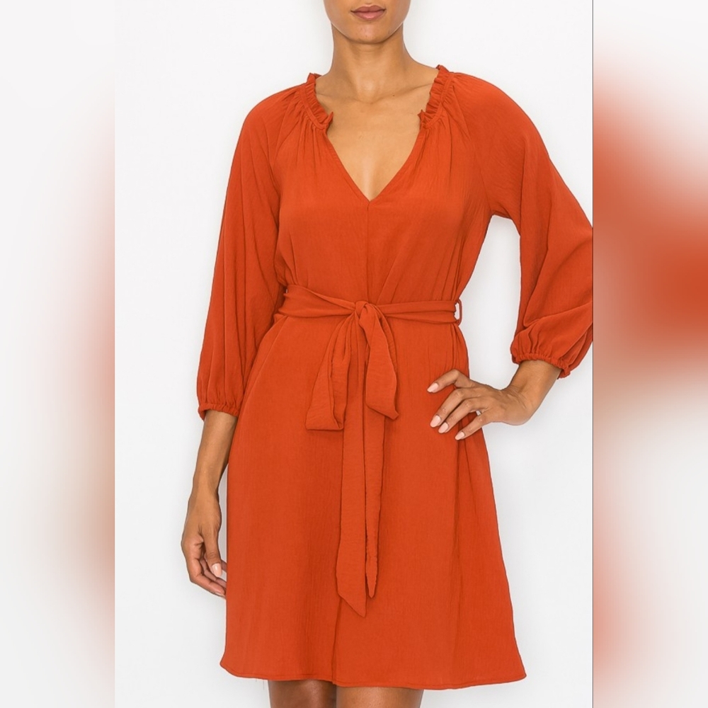 3/4 sleeve dress with tie sash